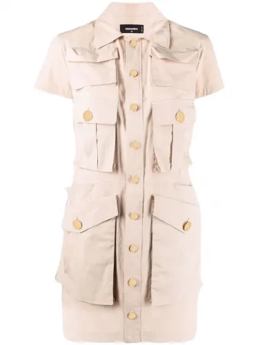 flap-pocket button-front shift dress