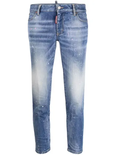 stonewashed crop-leg jeans