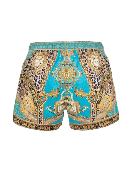 baroque-print drawstring-waist swim shorts