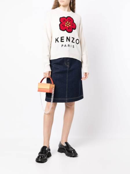 side button-fastening detail denim skirt