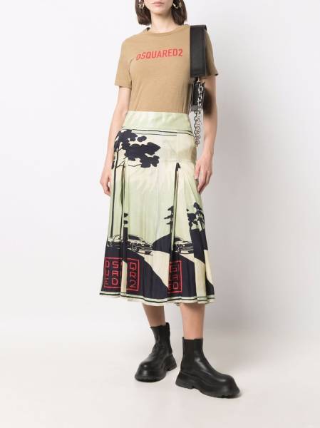 graphic-print box-pleat skirt