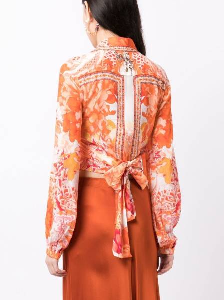 floral-print silk wrap shirt