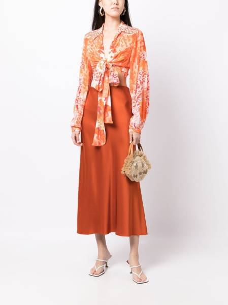 floral-print silk wrap shirt