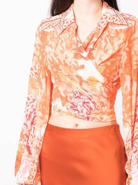 floral-print silk wrap shirt
