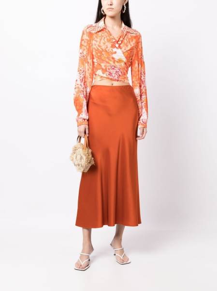 floral-print silk wrap shirt