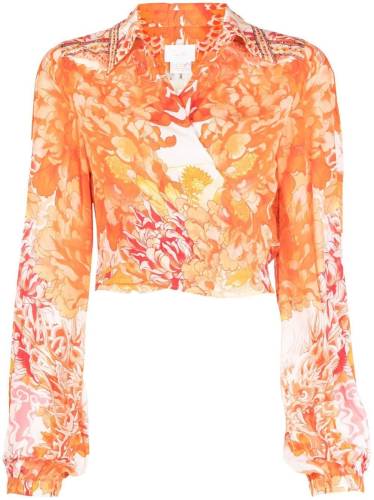 floral-print silk wrap shirt