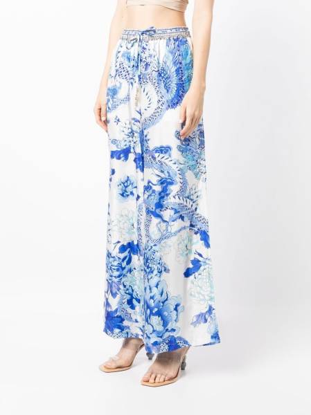 dragon-print wide-leg trousers