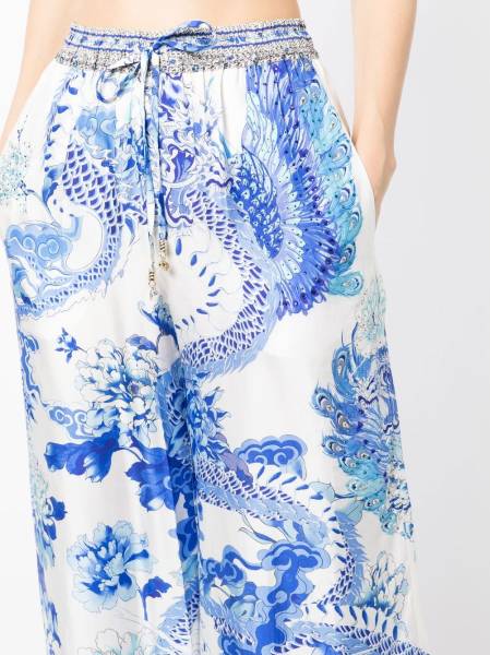 dragon-print wide-leg trousers
