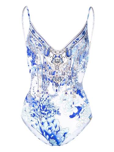 crystal-embellished dragon-print swimsuit