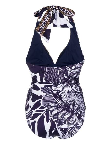 animal-print halterneck swimsuit