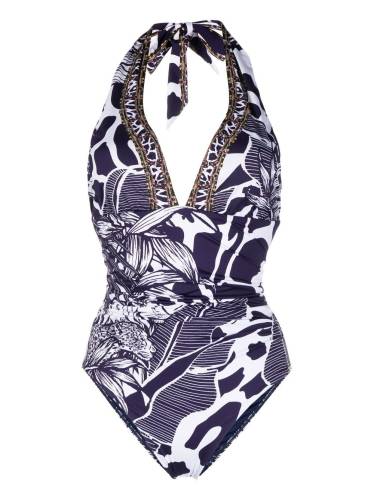 animal-print halterneck swimsuit