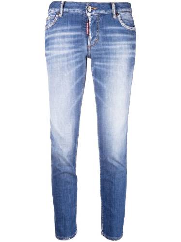 cropped bleach-effect tapered jeans