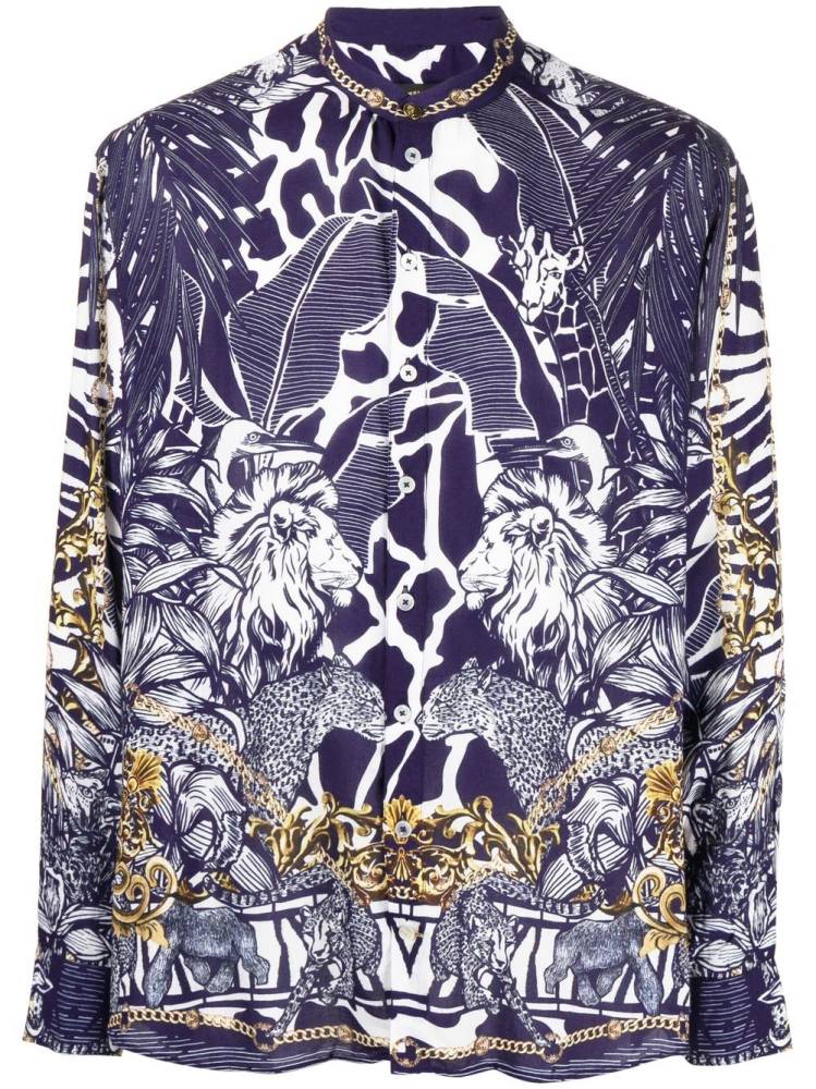 graphic-print collarless shirt