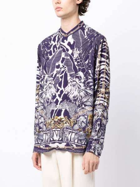 graphic-print collarless shirt