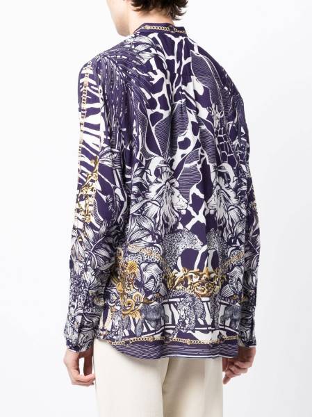 graphic-print collarless shirt