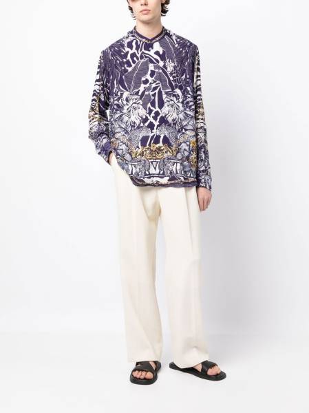 graphic-print collarless shirt
