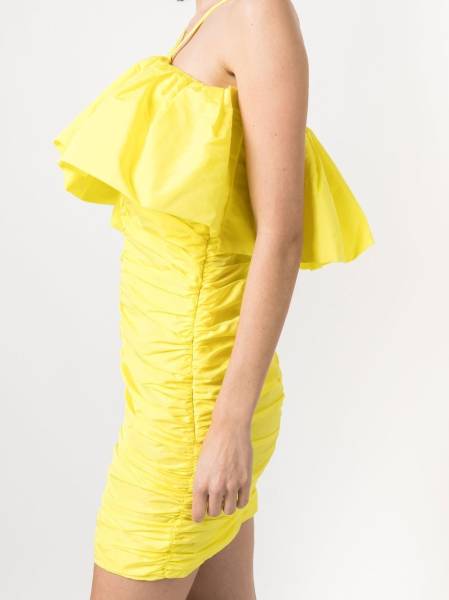 ruched ruffle-trim mini dress