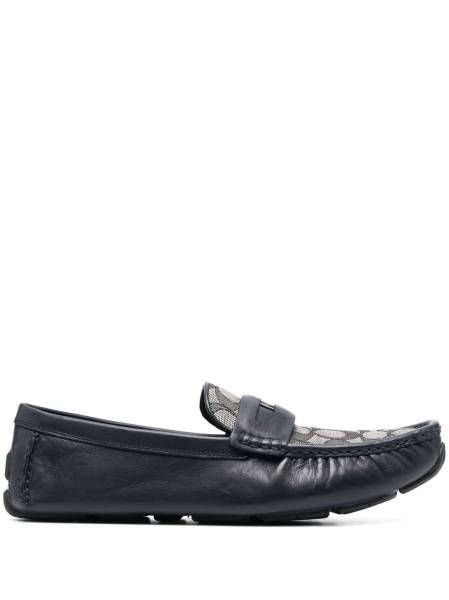 monogram-embroidered leather loafers
