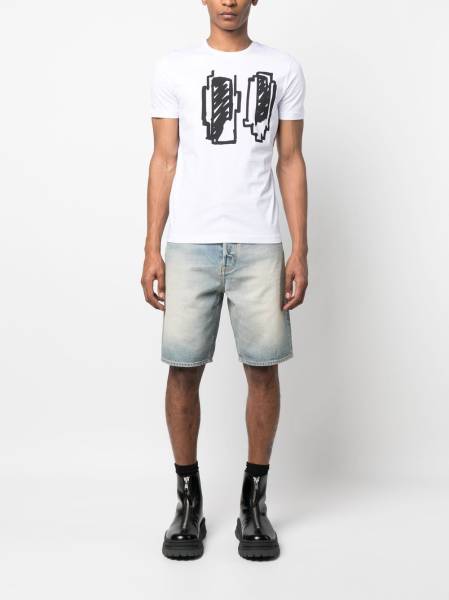 knee-length denim shorts