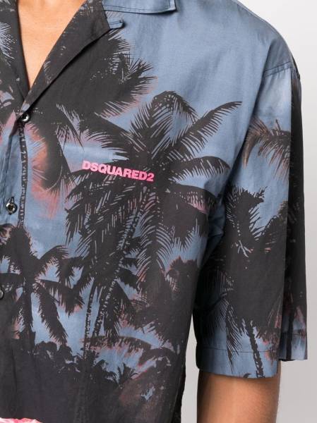 palm tree-print short-sleeved shirt