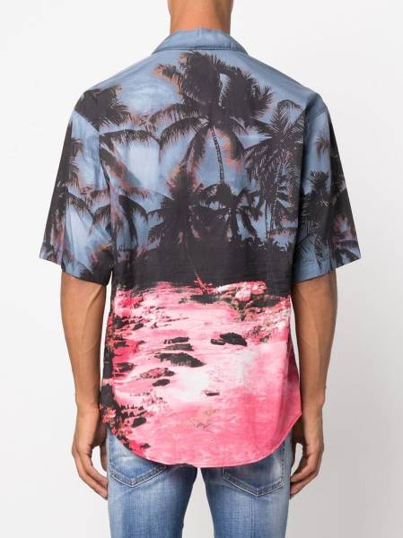 palm tree-print short-sleeved shirt