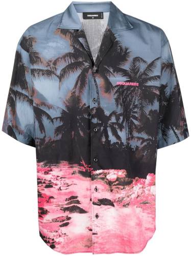 palm tree-print short-sleeved shirt