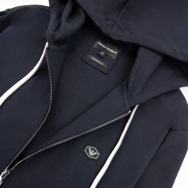 Hooded Zipped Ponte-di-roma Sweatshirt Navy