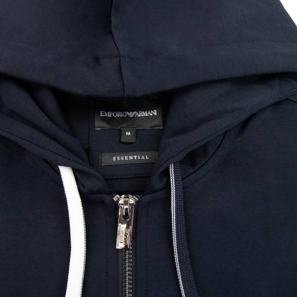 Hooded Zipped Ponte-di-roma Sweatshirt Navy