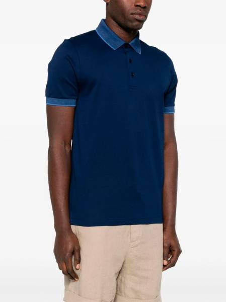 Navy blue cotton jacquard polo shirt