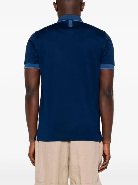 Navy blue cotton jacquard polo shirt