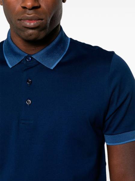 Navy blue cotton jacquard polo shirt