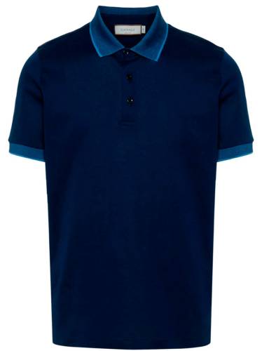 Navy blue cotton jacquard polo shirt