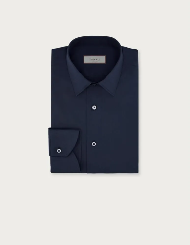 Regular fit shirt in navy blue stretch cotton