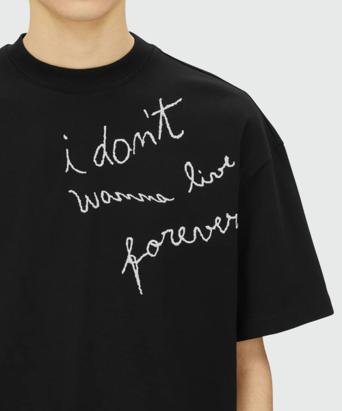 MSGM T-Shirt with I Don't Wanna Live Forever Quote