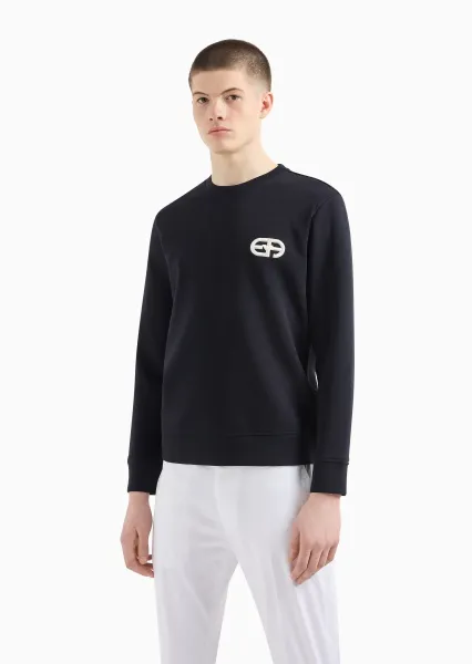 Double-jersey sweatshirt with embossed embroidered EA logo