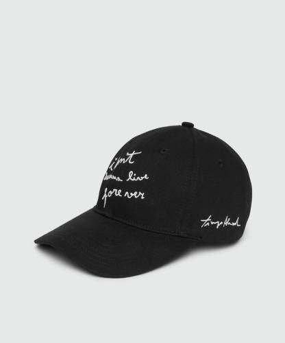 Gabardine baseball cap with 'I don't wanna live forever'