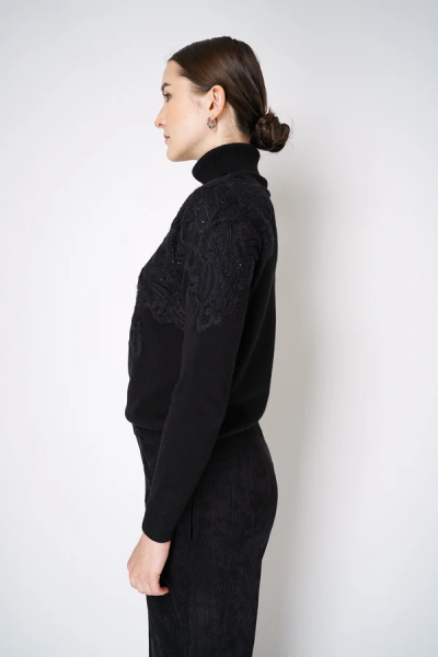 D. Exterior Knit Cashmere Turtleneck Pullover with Embroidery