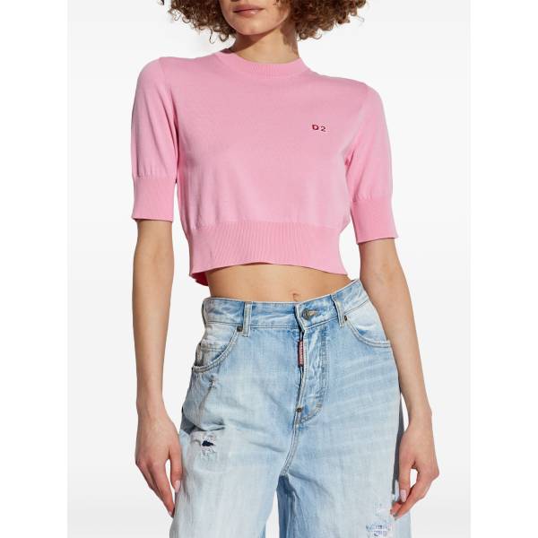 DSQUARED2 Logo-Appliqué Cropped Knitted Top