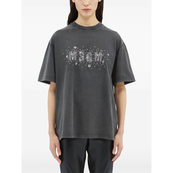 MSGM Studded-Logo Faded T-Shirt