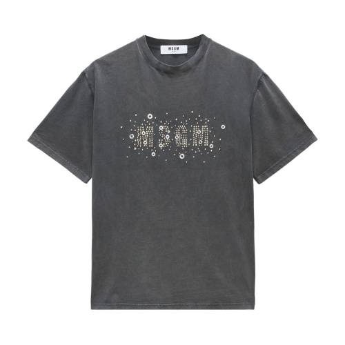 MSGM Studded-Logo Faded T-Shirt