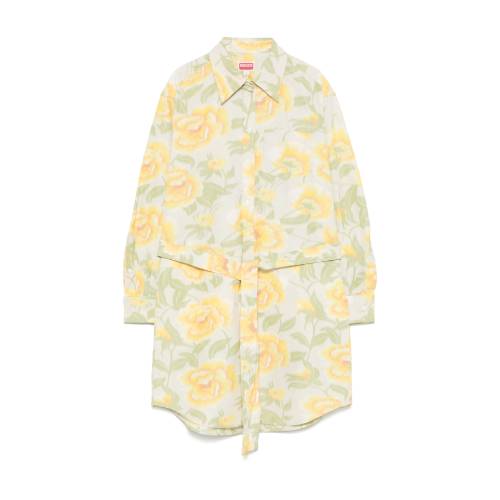 KENZO Peonies Kimono Sleeve Shirt Dress